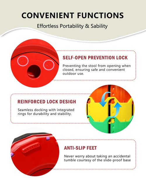 RizzQi Upgraded Collapsible hickened Portable Camping Stool with Adjustable Height and Retractable for Fishing, Hiking, BBQ, Concert Party, Outdoor (Rainbow Red)