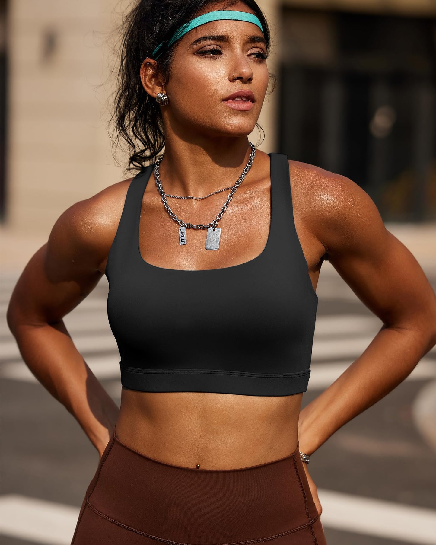 RUNNING GIRL Sports Bras for Women, Molded Cup High Impact Black Sports Bra Workout Bras for Women High Support Racerback(WX3046 Black L)