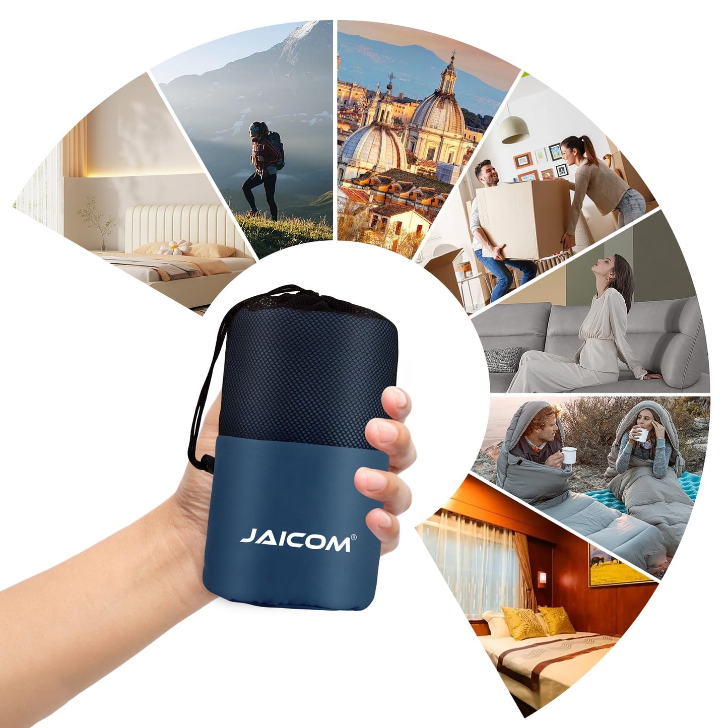 JAICOM Sleeping Bag Liner, Travel Sheets & Adult Sleep Sack, Ultralight and Portable Summer Sleeping Bag - Ideal for Backpacking, Hotels and Hostels, Business Trips, Camping