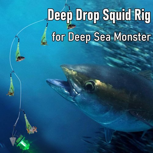 Dr.Fish Deep Drop Rigs 6ft Glow Squid Rig Lures for Saltwater, Halibut Bottom Fishing Surf Trolling Lure for Stripers Trout Tuna Tilefish 6/0 X 5