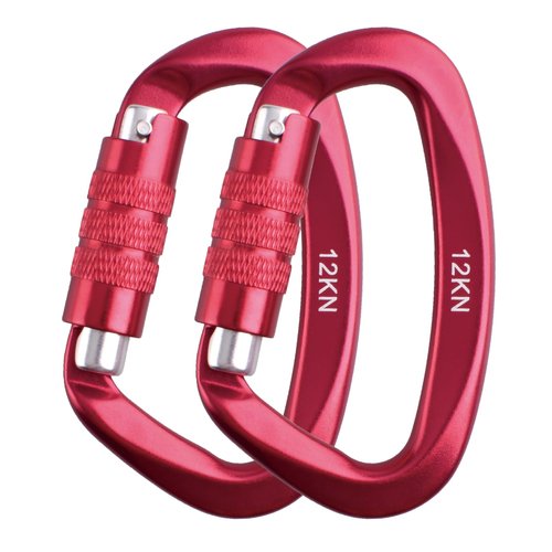 TRIWONDER Clips Heavy Duty 12kN Auto Locking for Outdoor Backpack (12KN Screw Gate - 2 Red)