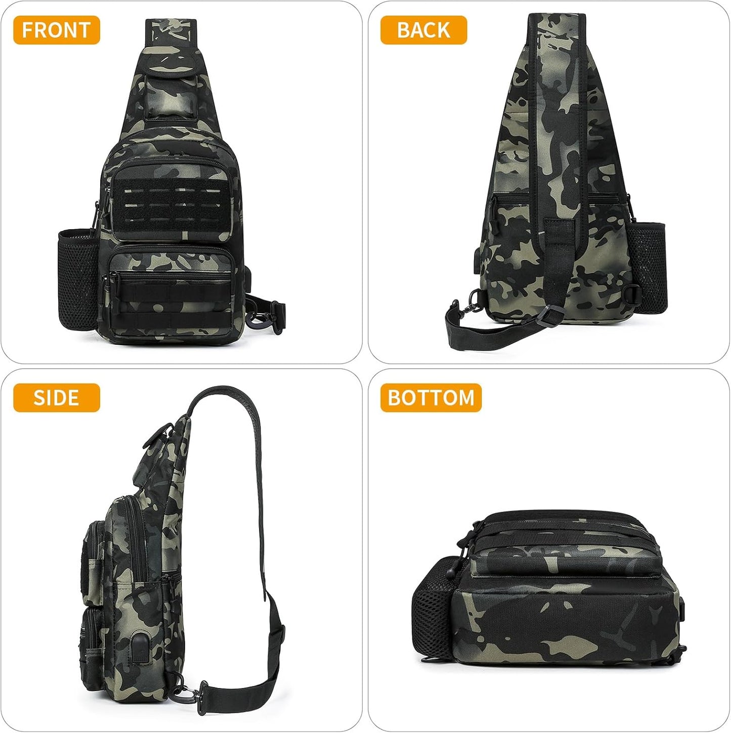 HUNTVP Small Tactical Sling Chest Pack Bag Molle Daypack Backpack Military Crossbody，Type1- ACU Camouflage