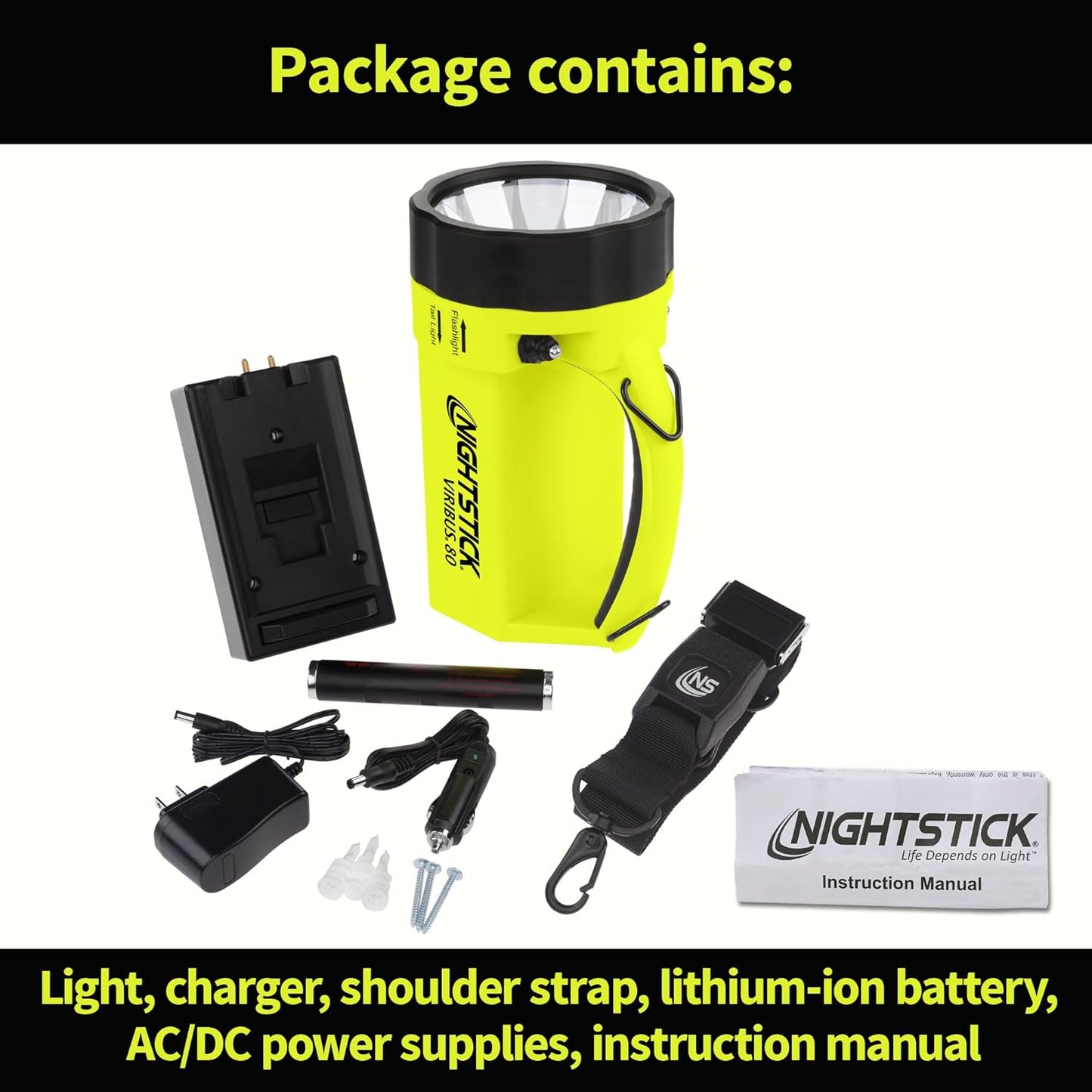 Nightstick XPR-5580G Viribus 80 Intrinsically Safe 300 Lumens Dual-Light Lantern, Flashlight, Floodlight, Strobe Light | Rechargeable Firefighter Industrial Flashlight [Green/Black]