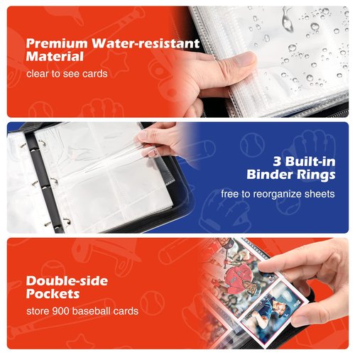 ProCase 9-Pocket Baseball Card Binder Fits 900 Cards, Sport Trading Card Album Book with 50 Sleeves for Baseball Colletible Card Holder -Large