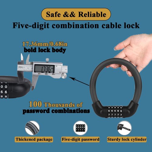 Cable Lock,4 ft Steel Security Cable with Alloy Combination Cable Lock,Heavy Duty Anti-Theft Chain Lock for Motorcycles,Bike,Gates,Outdoor Furniture - with Easy Locking-Mechanism