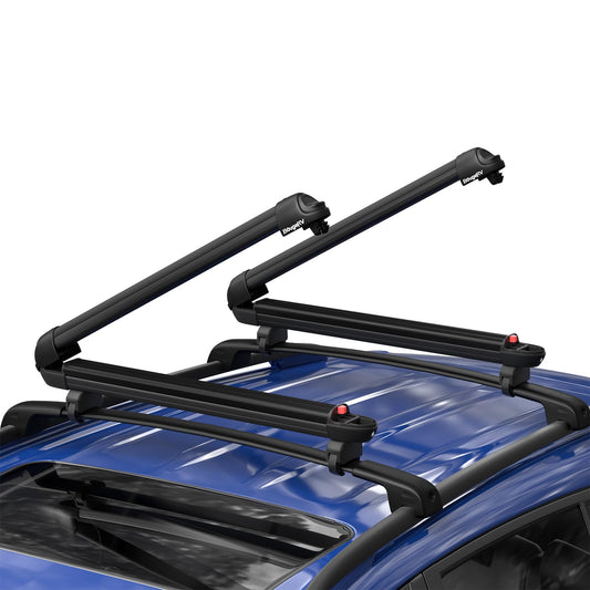 BougeRV Lockable Ski & Snowboard Racks, Extension with Sliding Feature, 28'' Fits 6 Pairs Skis or 4 Snowboards, Crab Mounting System Fits for Square/Aero/Oval Cross Bars (Black)