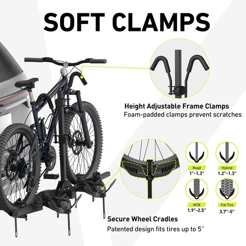 Vibrelli Hitch Bike Rack - 2 Ebike Rack - Fits Fat Tire, Mountain Bike, Electric Bikes, Road - 65lbs per Bike - Patented Anti-Wobble - Cars & SUV - Tilting Folding Platform Car Racks, 2-Inch Receiver