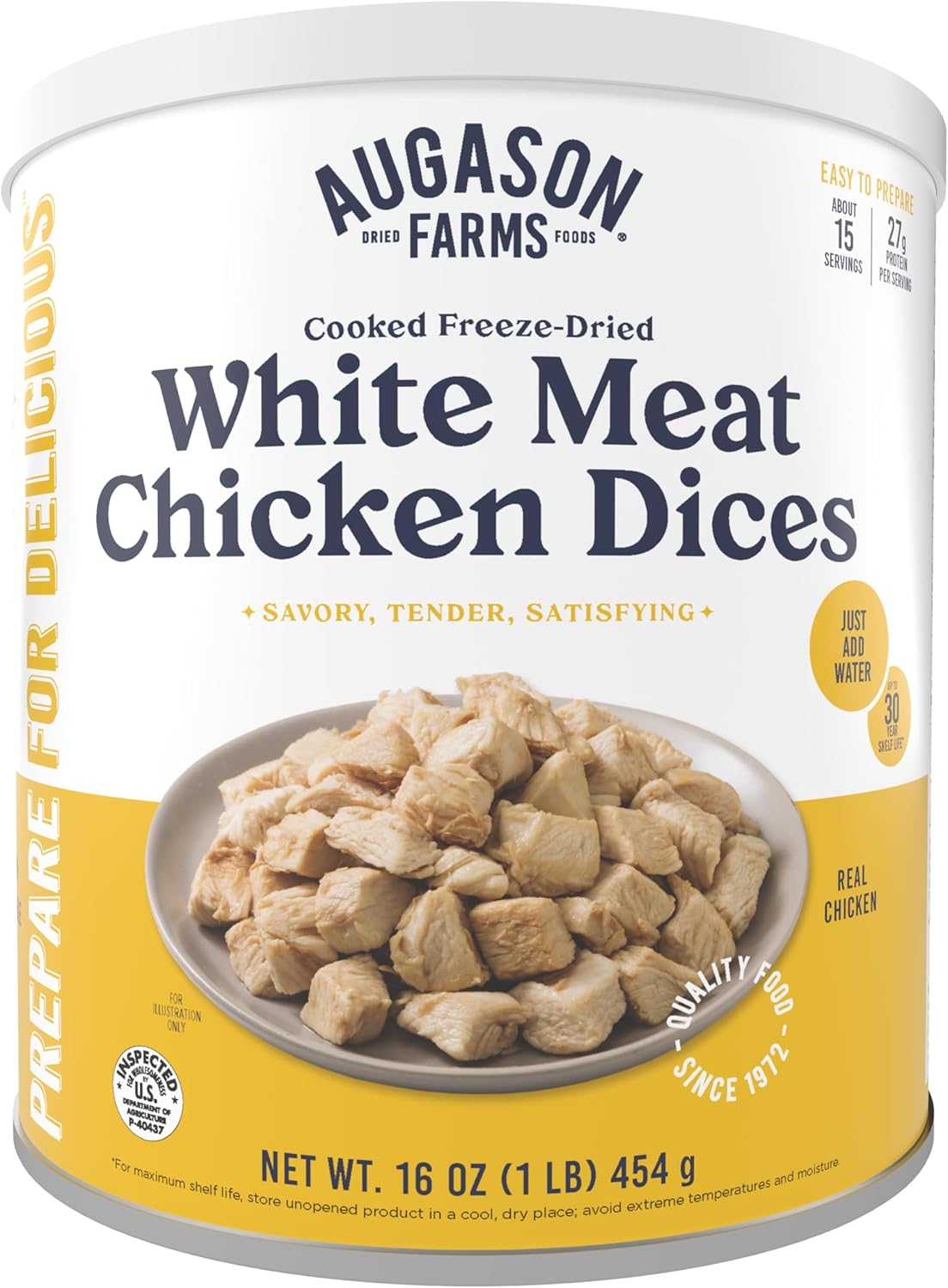 Augason Farms Freeze-Dried White Meat Chicken Dices - Emergency Food Supply, 15 Servings