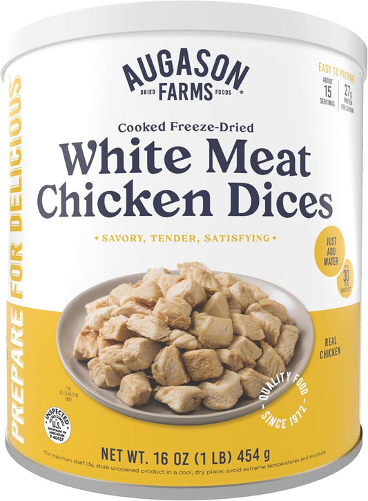 Augason Farms Freeze-Dried White Meat Chicken Dices - Emergency Food Supply, 15 Servings