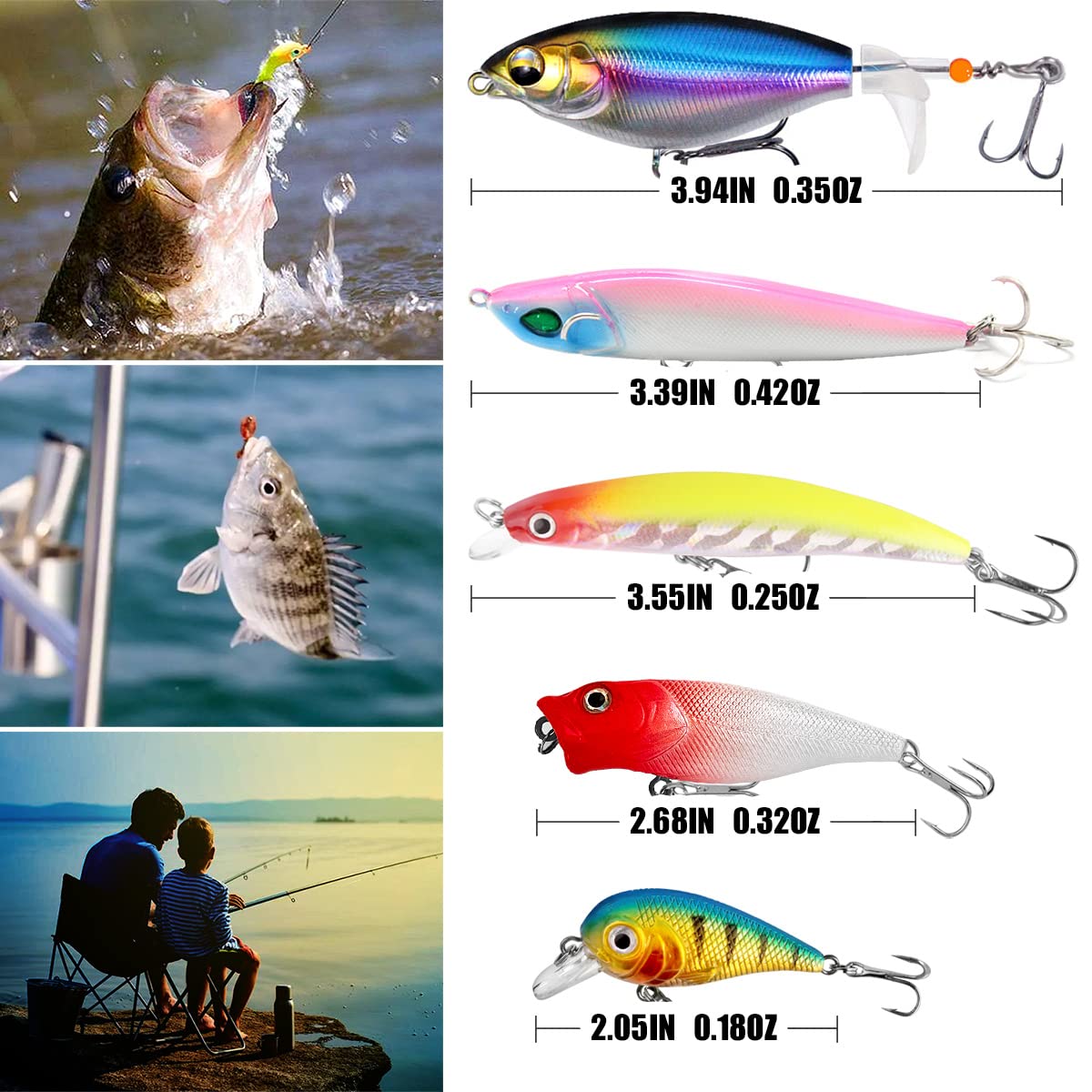 Fishing Lures Tackle Box Bass Fishing Kit,Saltwater and Freshwater Lures Fishing Gear Spinnerbaits, Plastic Worms, Jigs, Topwater Lures, Tackle Box