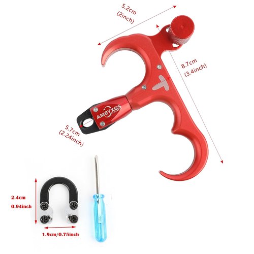 SHARROW Compound Bow Release Aid and D Loop 360° Rotatable Thumb Release Aluminium Alloy 3 Finger Thumb Trigger for Right Hand and Left Hand Compound Bow Accessory (Red)