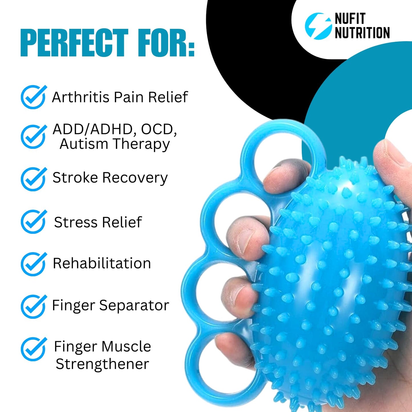 Hand Grip Strengthener & Finger Therapy Exercise Ball - Resistance Squeeze Ball and Massage Equipment for Stress Relief, Flexibility, Stroke Recovery, Arthritis, Anxiety, Physical Therapy, and Muscle Massage for Athletes, Musicians, Elderly, and Yoga Enth