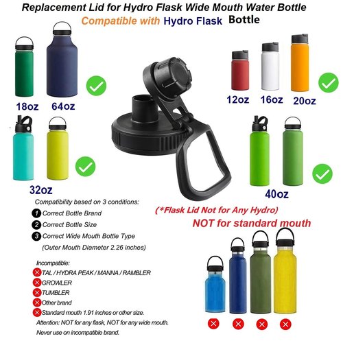 Lid for Hydro Flask Wide Mouth Sport Water Bottles, Spout Lid for Hydroflask 18 oz 32 oz 40 oz Wide Mouth Bottle Lid Replacement Cap (Black)