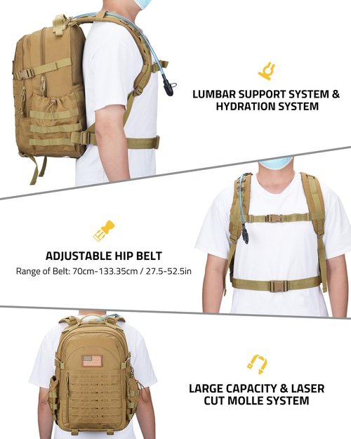 CVLIFE Tactical Backpack Military Molle Backpack for Men Women, Army Daypack with Laptop Compartment, 40L Assault Pack Rucksack Bug Out Bag for Outdoors Hiking Travel Camping, Tan