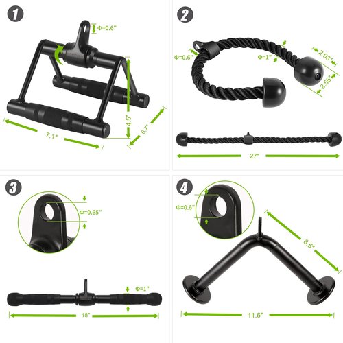DYNASQUARE Cable Machine Attachments Set Combo, LAT Pulldown Attachments with Exercise Handles & Ankle Straps (Black)