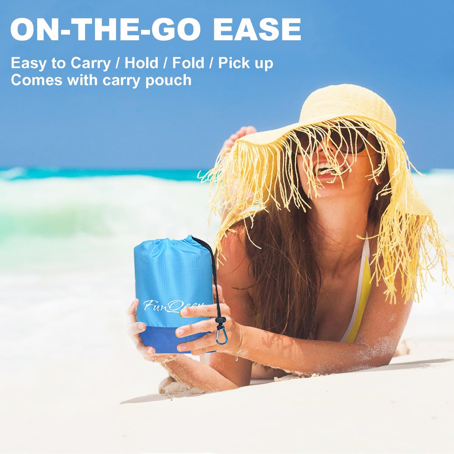 FunQeeu Beach Blanket, Waterproof Sandproof Extra Large Beach Mat 83" X 79" for 2-8 Adults Oversized Lightweight Quick Drying Outdoor Picnic Blankets