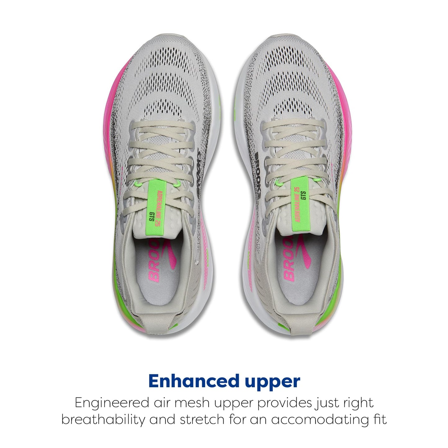Brooks Women’s Adrenaline GTS 25 Supportive Running & Walking Shoe - Oyster/Pink/Green - 8.5 Medium