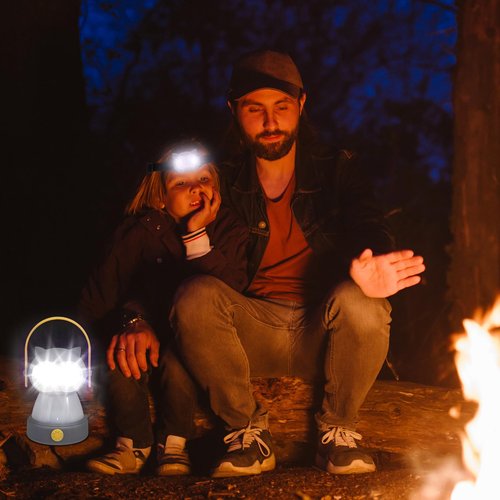 VIHOSE 2 Set Animal LED Camping Lantern and Headlamp 4 Pcs Animal Themed Camping Equipment Room Nightlight Battery Powered Night Light for Emergency, Hurricane, Lightweight Tent Lamp(Frog, Owl)