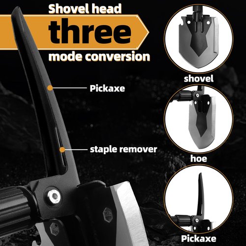 Survival Camping Shovel Multifunctional Folding Shovel Heavy Duty Alloy Steel Tactical Shovel with Saw for Hiking, Backpacking,Hunting,CarEmergency,Snow,Camping,Gardening, Outdoor Emergency (HS003)