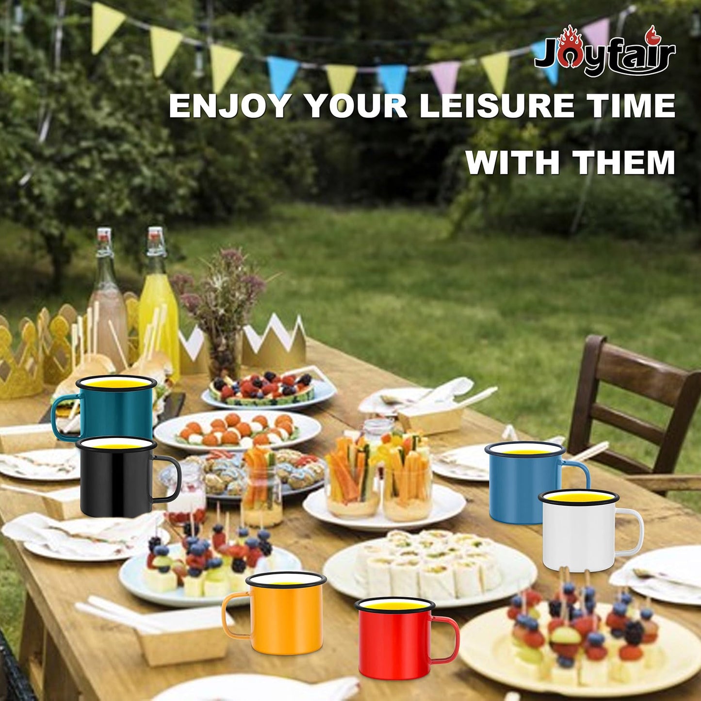 Joyfair 12oz Camping Enamel Mug Set (6Pcs), Portable Camp Cups for Outdoor Picnic Backpacking Travel & Home Breakfast Drinking, Ideal Gift on Christmas Thanksgiving Birthday (Multi)