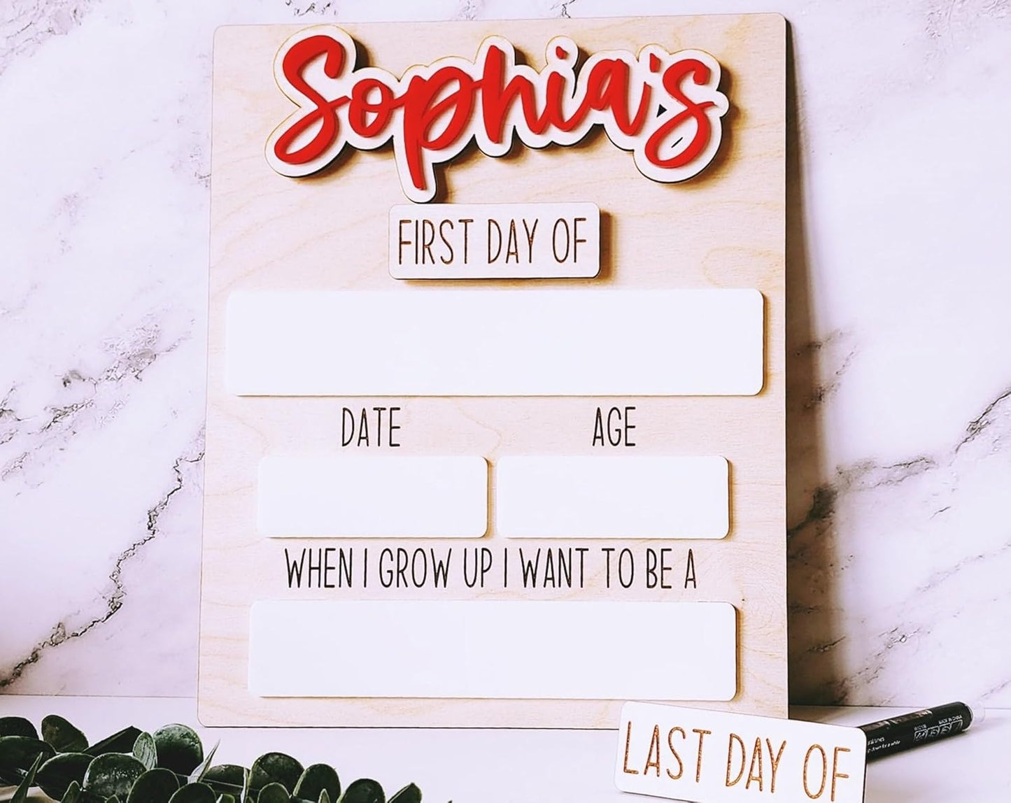 Custom First Day of School Sign - Personalized First and Last Day of School Board, Reusable Wooden Photo Prop with Name, Back to Schools Board with Interchangeable Pieces, Style 01