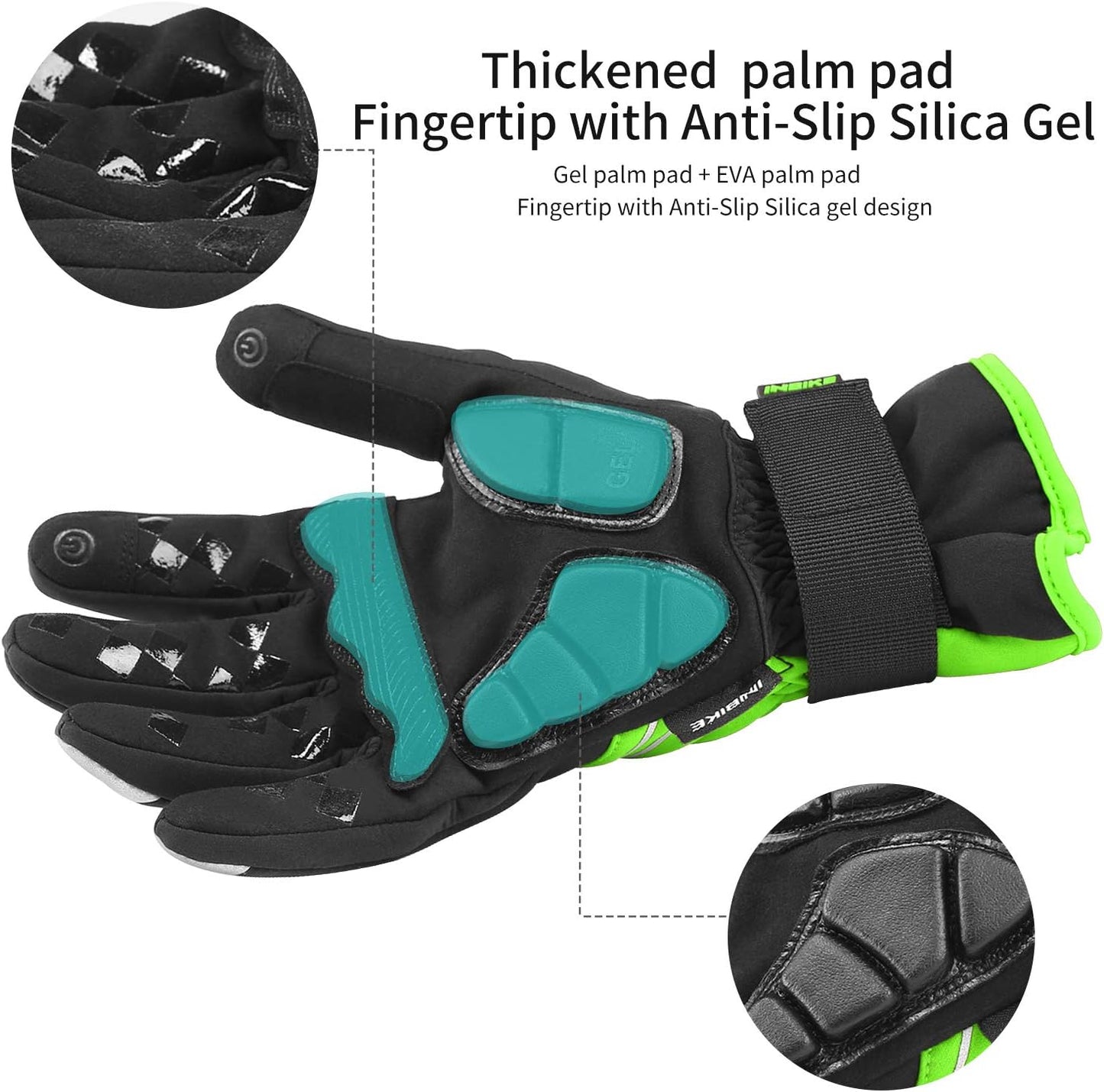 INBIKE Cycling Gloves for Men Winter Windproof Reflective Thermal Gel Pads Touch Screen