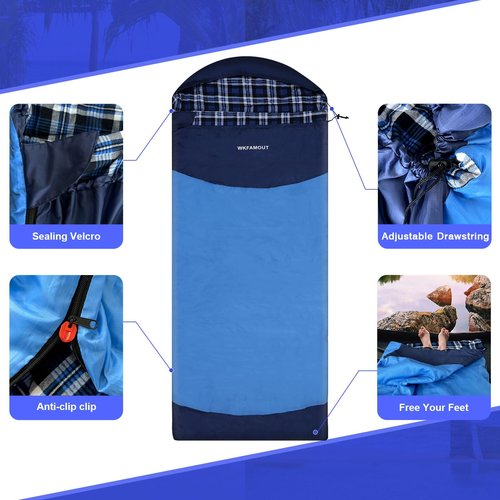 WKFAMOUT Backpacking Flannel Sleeping Bag Lightweight for Adults Hiking Ultralight Compact Sleeping Bag Portable Warm Weather Summer with Compression Sack