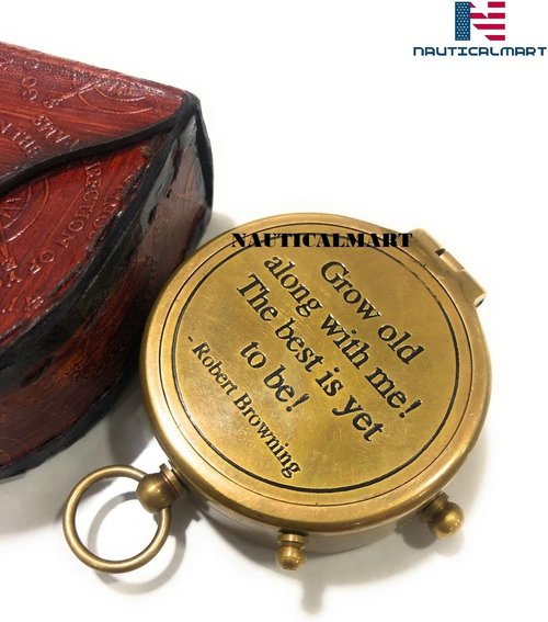 Brass Pocket Compass Grow Old Along with Me Engraving Compass, Valentine Gift, Birthday, Long Distance, Love, Sorry, Keepsakes, Old Memories, Love Momentos