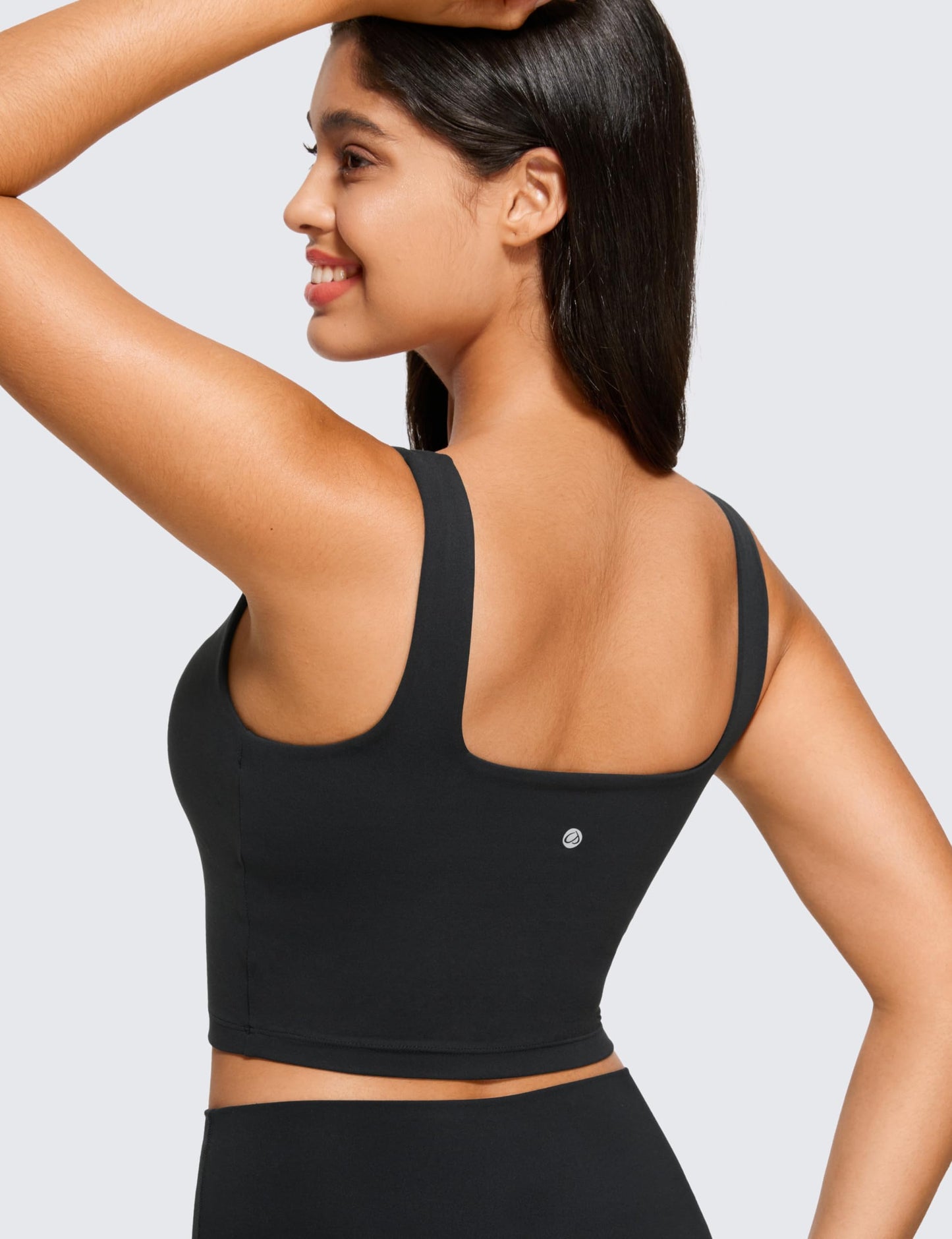 CRZ YOGA Butterluxe Square Neck Crop Tank Tops for Women - Workout Longline Sports Bras Padded Yoga Camisole Black Medium