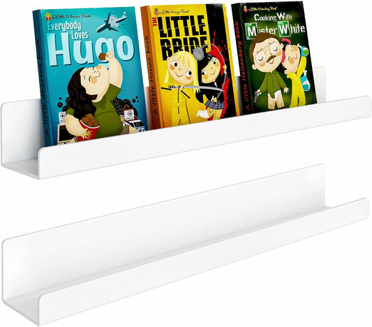 Opps Magnetic Book Shelf for Whiteboard: Acrylic Book Display Shelf with Strong Adsorption Capacity, 2 Pack Magnetic Book Holder for Refrigerator Classroom Office Teacher Kids (Clear)