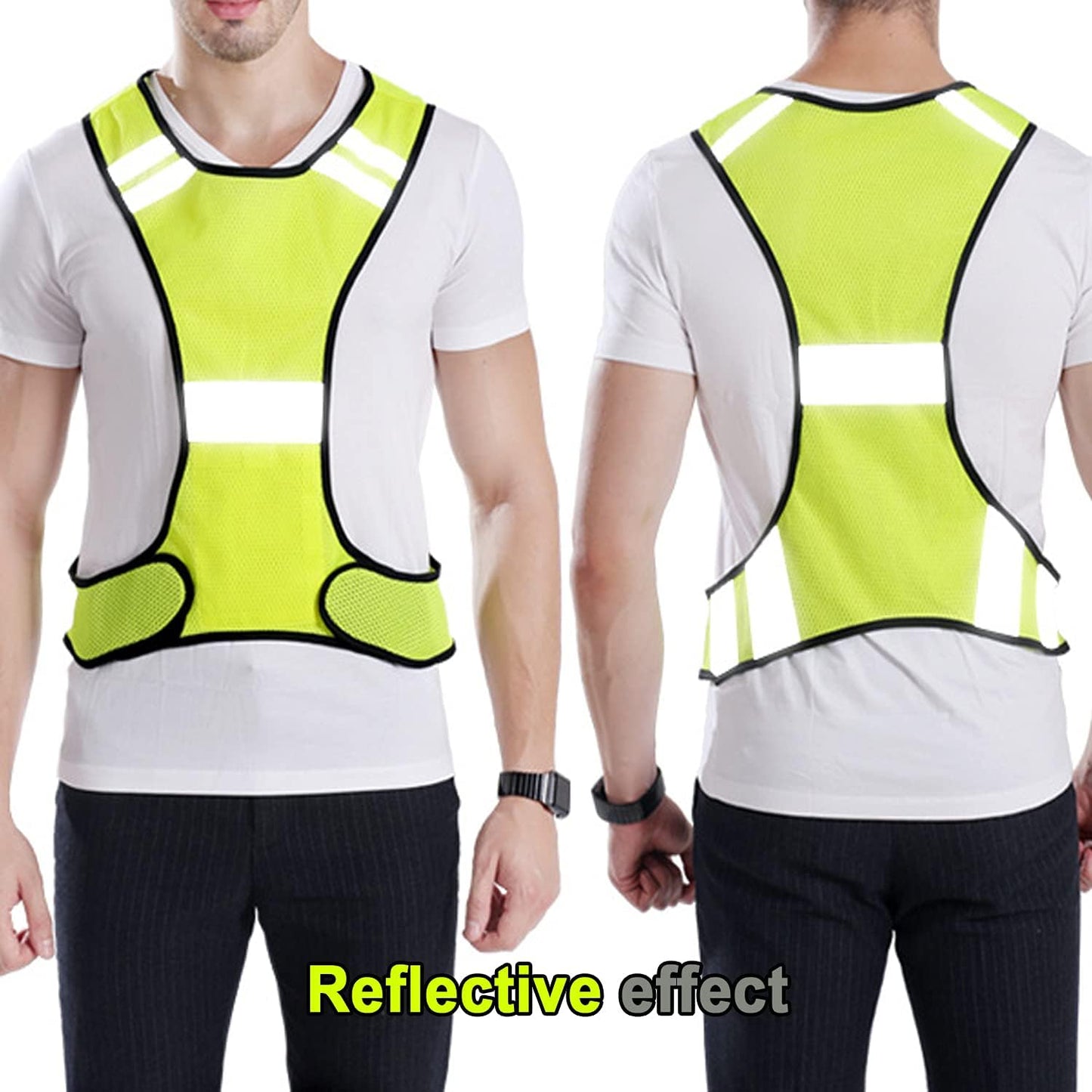 AUOON Reflective Night Running Vest with Adjustable Strap & Breathable Holes, Ultrathin Lightweight Safety Vest with 360° High Visibility for Running, Jogging, Cycling, Hiking, Walking, Yellow
