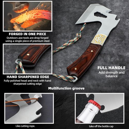 Camping Hatchet Camping Axe Forged High Carbon Steel for Meat Cleaver Axe Outdoor Splitting Wood Great for Axe Throwing, Camping, Survival, Outdoors and Chopping (734F)