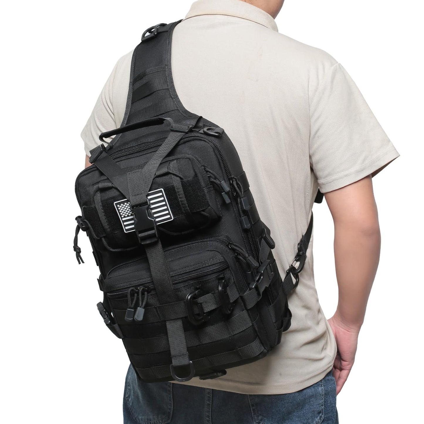 Lemubeane Tactical Sling Bag Backpack Military Rover Shoulder Sling Pack EDC Molle Range Bag Crossbody Chest Pack (Black)