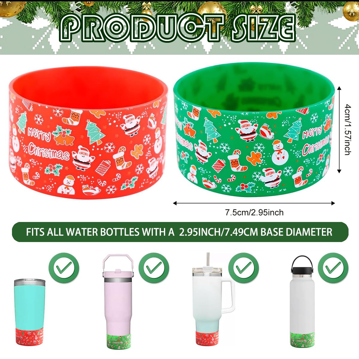 2Pcs Christmas Boot for Stanley Cup, Silicone Boot Sleeve 12-40oz Tumbler Protective Hydro Flask Water Bottle Bottom Cover Base for Simple Modern Iron Flask Water Bottle Accessories