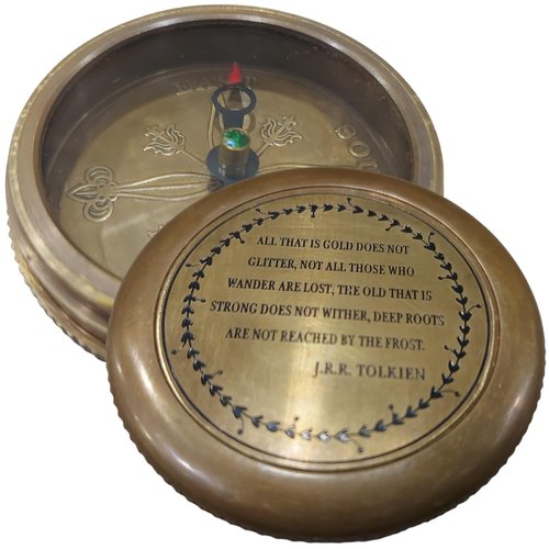 Dolchi Tolkien-Inspired Vintage Brass Compass with Leather Case - Magnetic Directional Compass for Navigation, Camping, Hiking, and Touring - 'Not All Who Wander are Lost' - Unique Gift