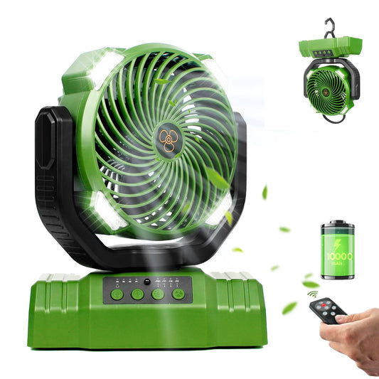 20000mAh Camping Fan with LED Lantern, 360° Oscillation, Remote Control, 4 Speed & Timer, Rechargeable Battery Powered Fan for Tent, Outdoor, Travel, Hurricane, Emergency, Power Outage (Green)