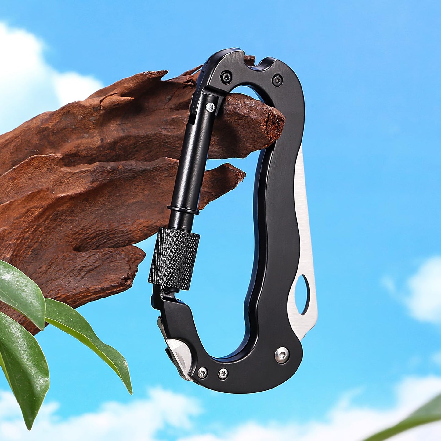 Multitool Keychain Carabiner Clips - Durable,Lightweight Aluminum Alloy Locking Carabiner for Hiking, Camping, Keychains, Dog Leashes, Hammocks,Multi Tool EDC Gear with Bottle Opener