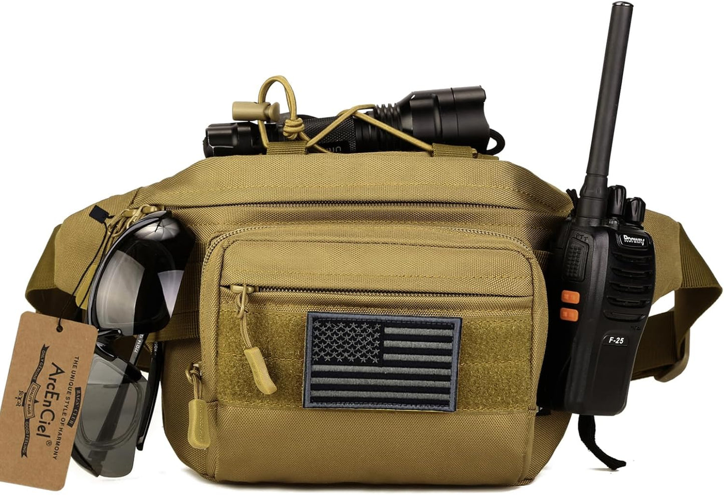 ArcEnCiel Tactical Fanny Pack for Men Waist Bag Military Hip Belt Outdoor Hiking Fishing Bumbag with Patch