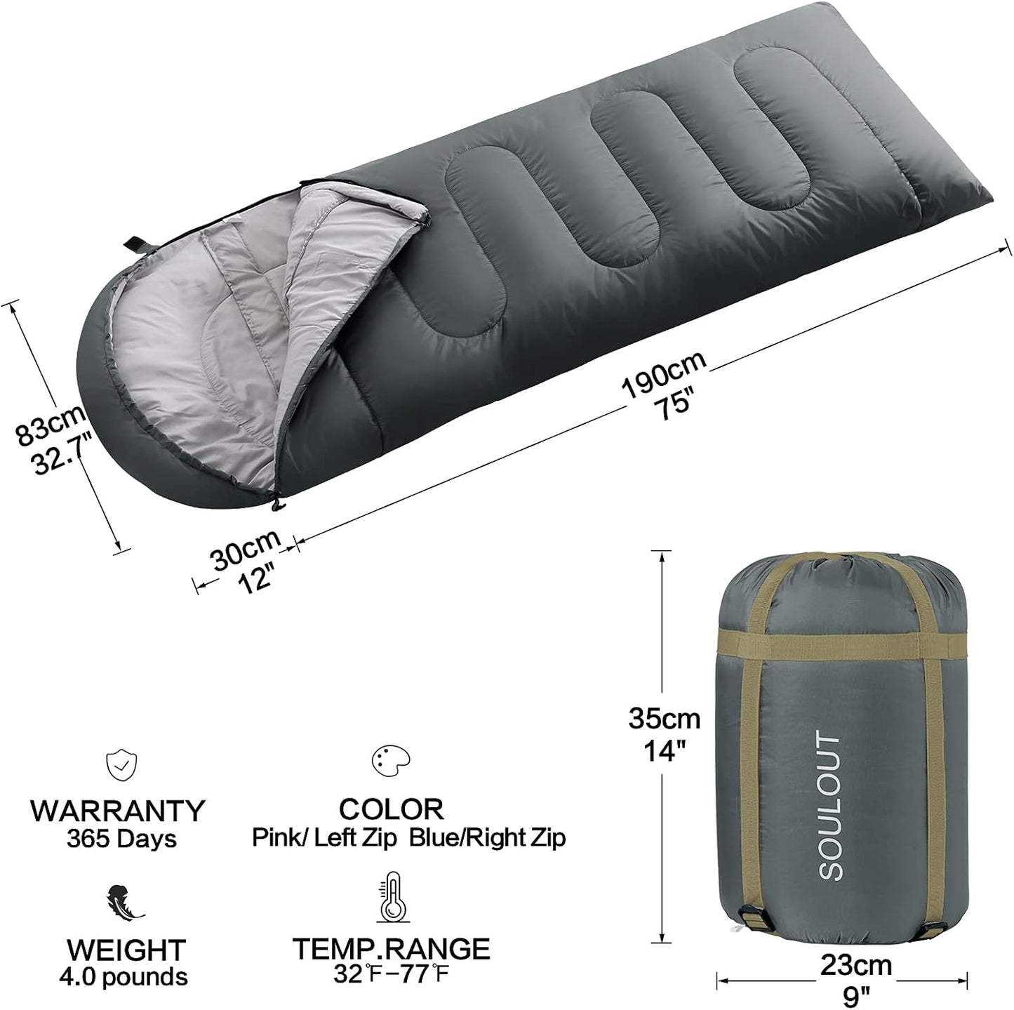3-4 Season Sleeping Bag for Adults & Kids, Lightweight Warm Cold Weather Camping Bag with Waterproof Compression Sack – Portable for Hiking, Backpacking, Traveling & Outdoor Adventures
