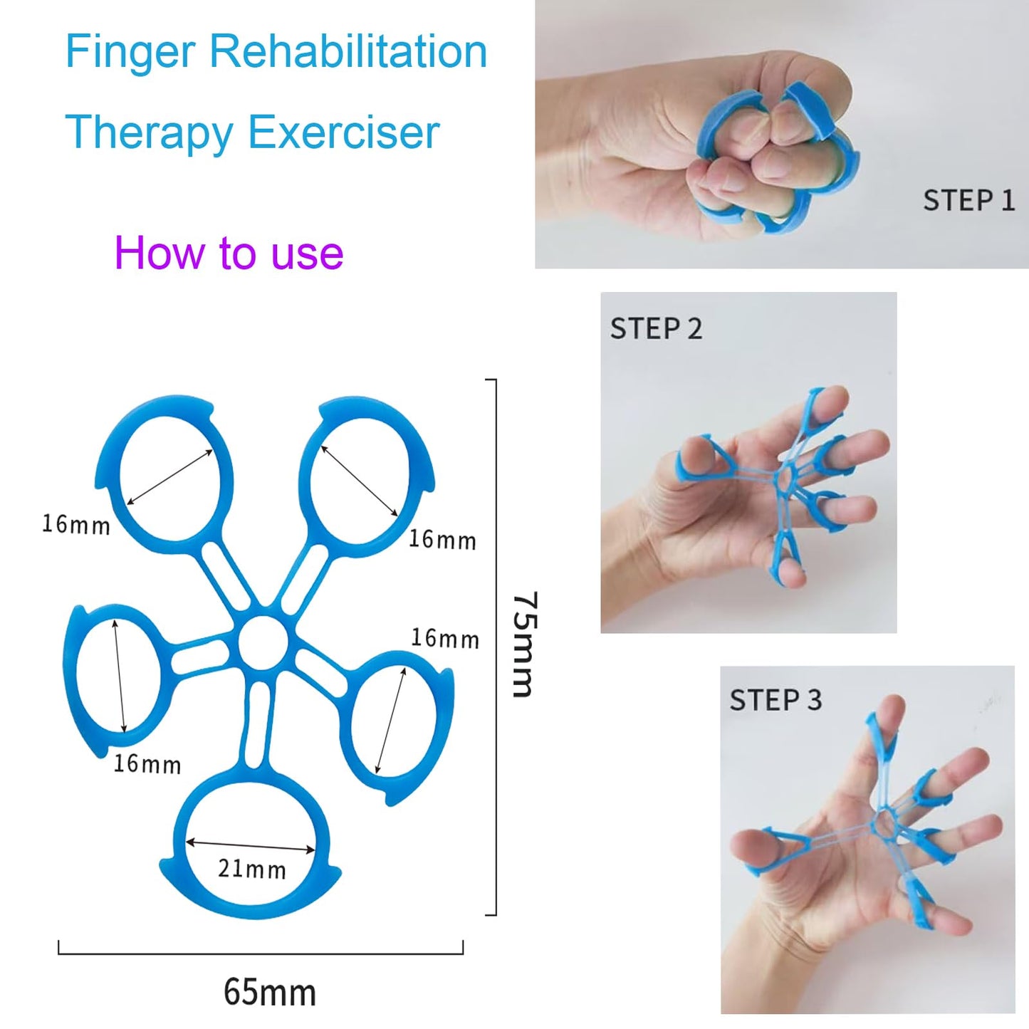 Hand Exerciser Ball and Finger Stretcher, Hand Grip Strengthener Trainer, Squeeze Balls, Wrist Pain Relief (Blue)