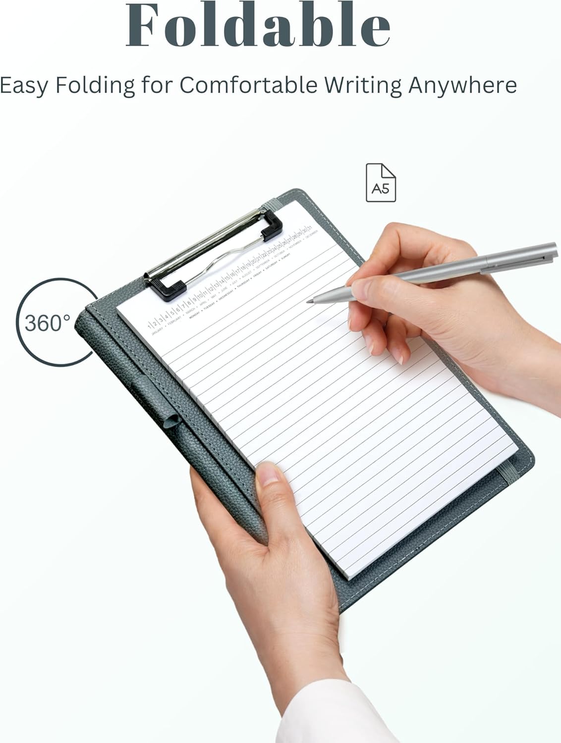 Small Clipboard Junior Padfolio Folio 7 x 9 Writing Pad Refillable, Mymazn Faux Leather Folder A5 for Notepad Legal pad 5 x 8 Junior Size Portfolio (Black)