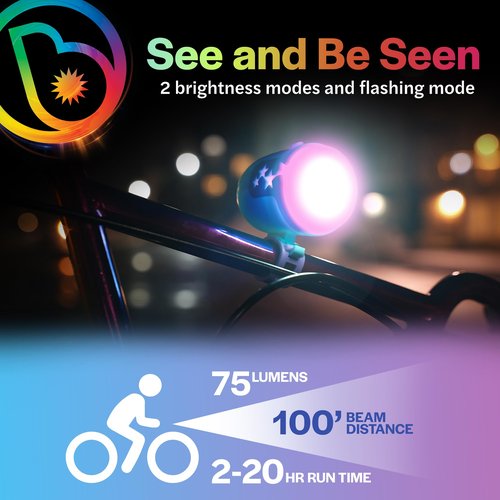 Brightz RideBrightz LED Bike Headlight and Tail Light Set - Rechargeable Bike Lights Front and Back - Kids Bicycle & Scooter Accessories for Boys and Girls - Lighting Set for Safety & Visibility Star