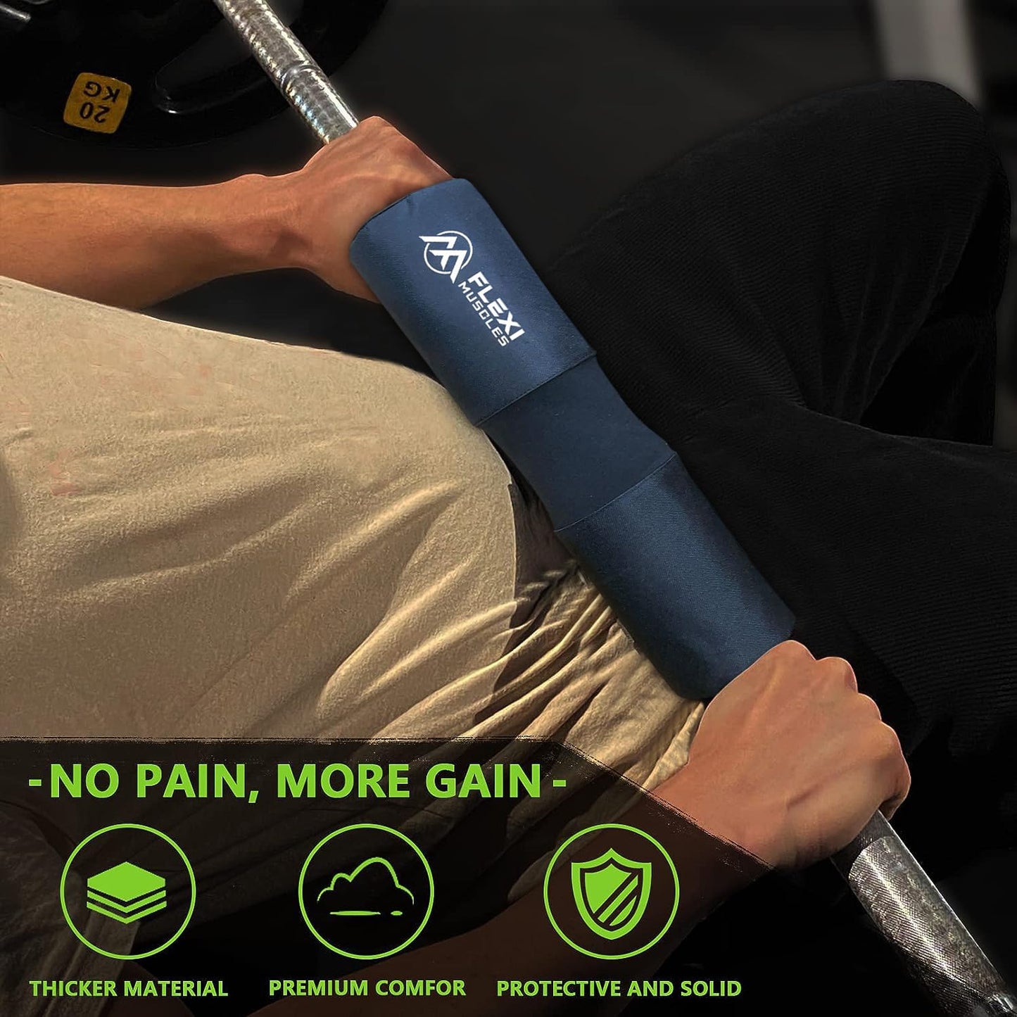 Flexi Muscles Barbell Pad, Ankle Straps, and Lifting Straps Set - Ultimate Comfort & Support for Weightlifting, Squats, Hip Thrusts, and Strength Training. (Black)