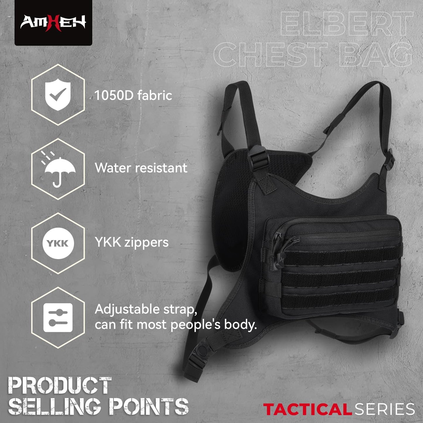 AMHEH Outdoor Tactical Chest Bag for Men Sports Rig Vest with Magazine Pouch Phone Holder Adjustable EDC Travel Pack for Running Hiking (Black)