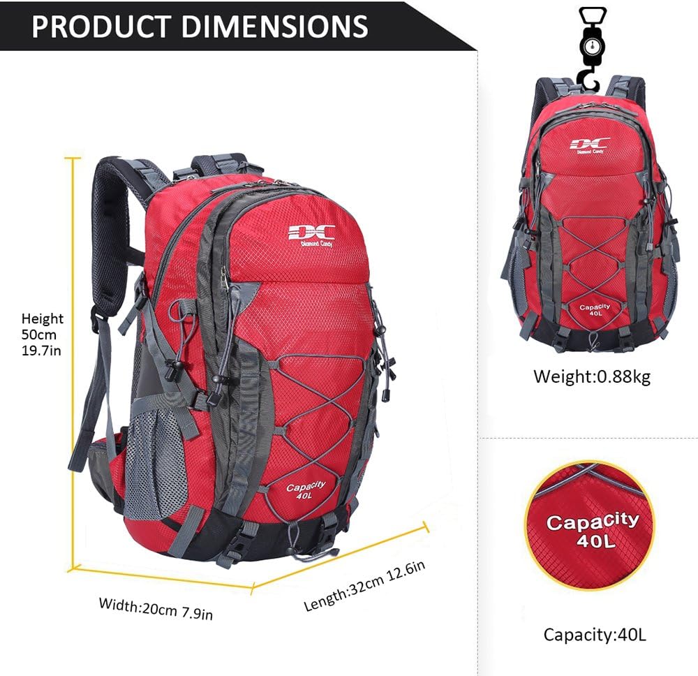 Diamond Candy Waterproof Hiking Backpack for Men and Women, Lightweight Day Pack for Travel Camping