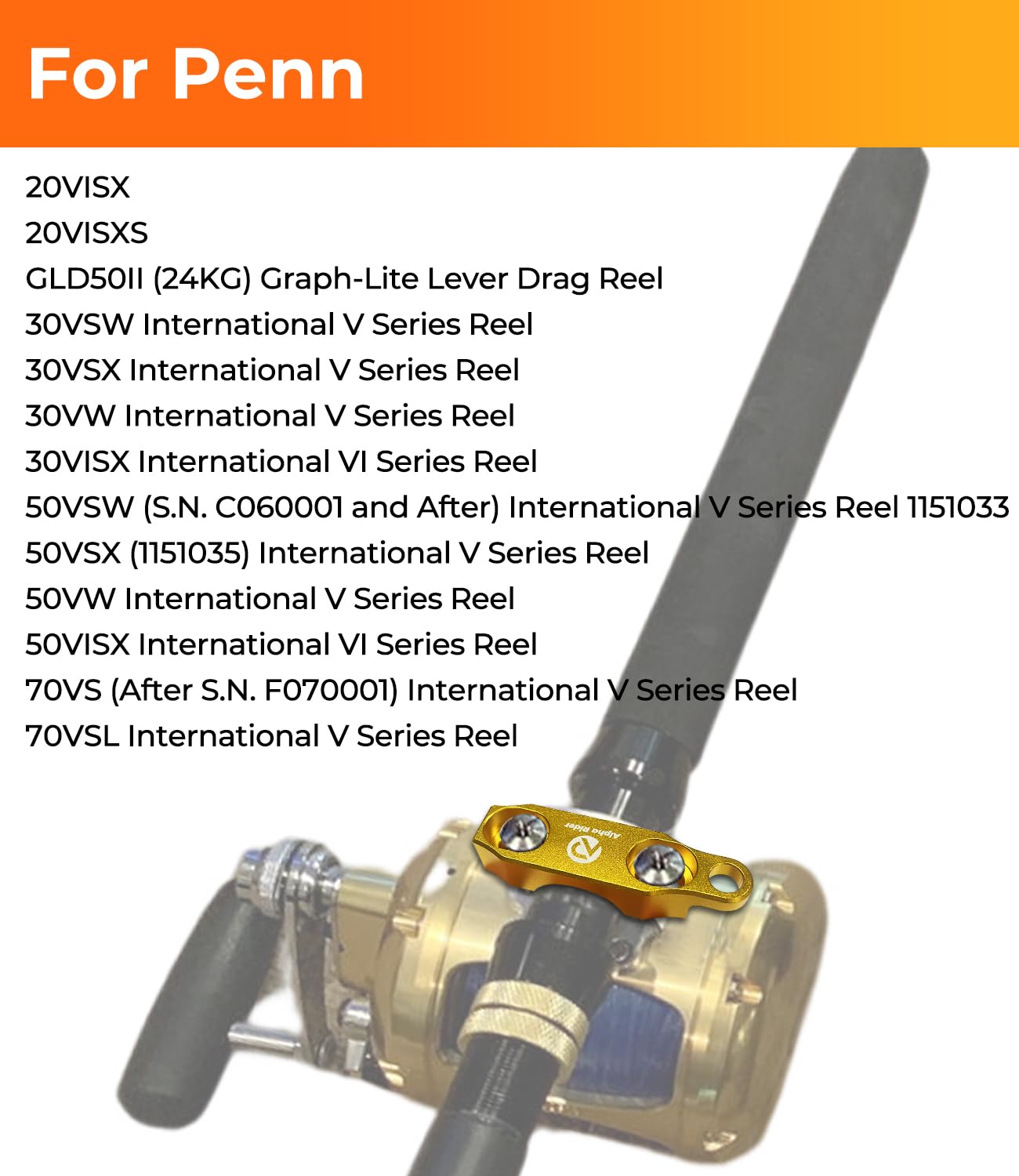 Fishing Reel Rod Clamp Fishing Reels Parts for Penn 20 30 50 70 International V VI Series Reel Rod Clamp Mount Anodized Aluminum Alloy Gold (NO Screws)