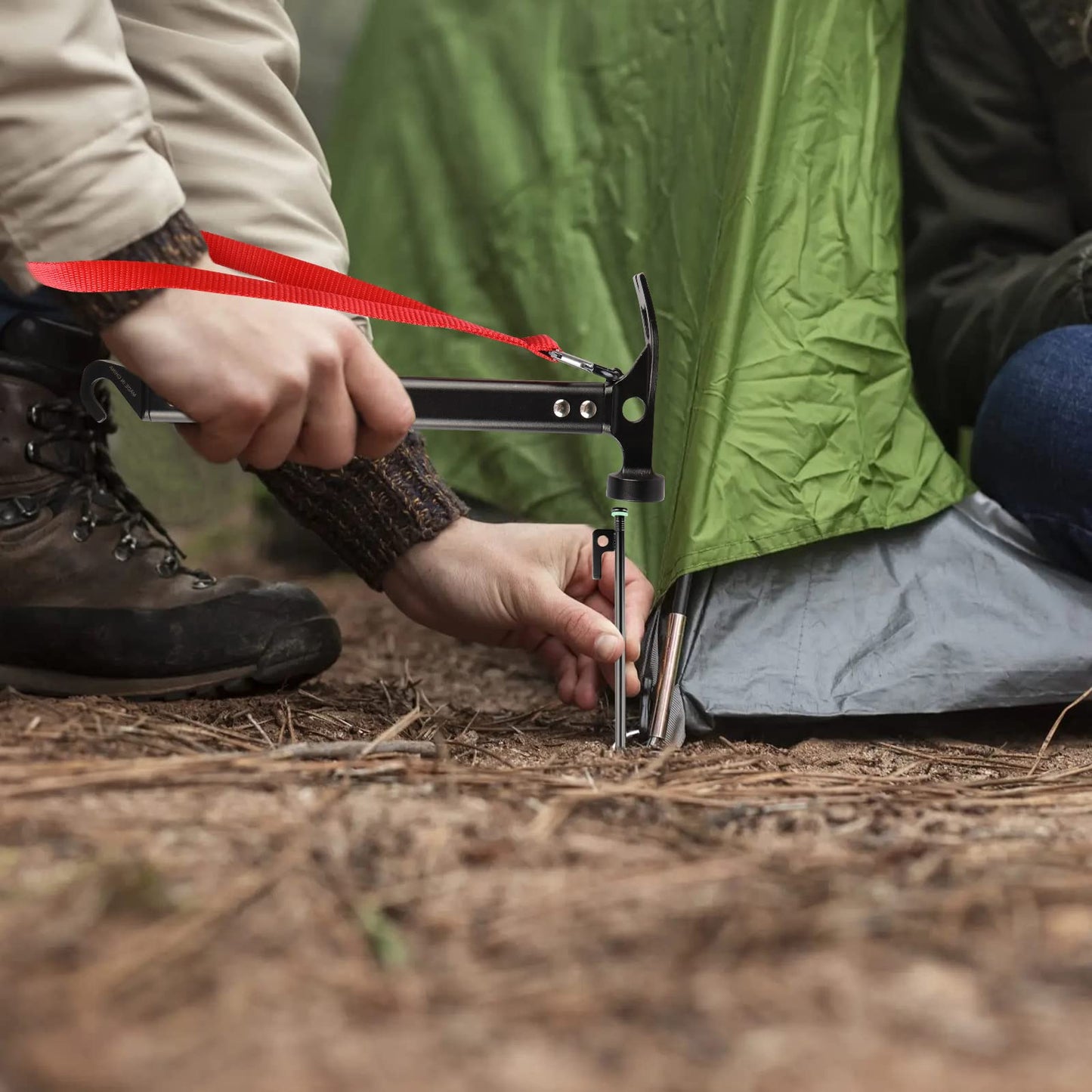 Tent Stakes Heavy Duty & Hammer Set,with 12in Tent Stake Remover +10 in Steel Tent Pegs+Storage Bag +Fluorescent Rubber Circle for Camping Used on Rocks, Grassland,Canopies (10"- 4pack & 12" Hammer)