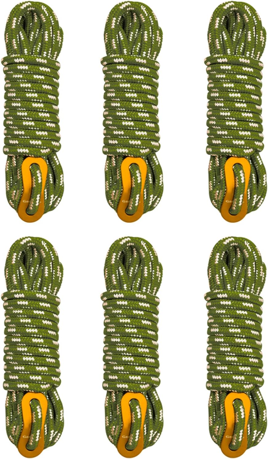 GEERTOP 6 Pack 5 mm Guy Lines Ultralight Tent Cords with Aluminum Adjuster Tensioner Outdoor Camping Guylines Ropes for Tent Tarp, Canopy Shelter, Climbing, Hiking Backpacking Survival Gear