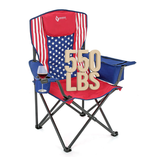 ARROWHEAD OUTDOOR Portable Deluxe Folding Camp Quad Chair w/Headrest, Glass & Cup Holders, Armest 6-can Cooler, Heavy Duty Carry Bag, 550 lbs Weight Capacity