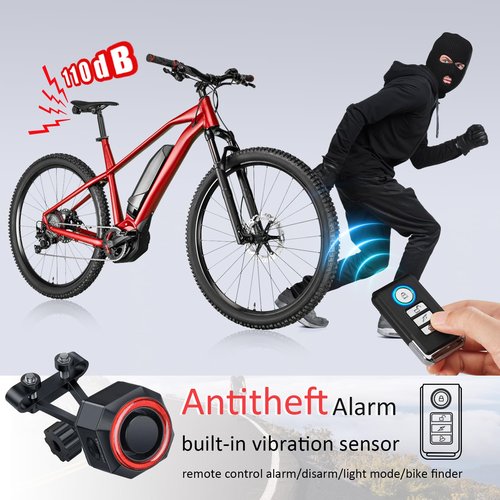 WSDCAM Remote Bike Tail Light with Alarm, Smart Bike Brake Light, Auto ON/Off, Long Battery Life Rechargeable Bike Back Light, 110dB Loud Antitheft Alarm, Waterproof Rear Bike Light Bicycle Tail Light